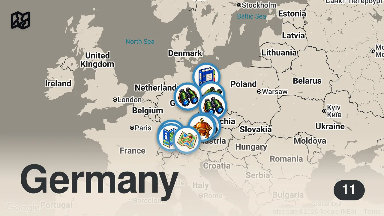 Map of 11 spots from Regional reisen! - Die Top 10 Reiseziele Deutschlands