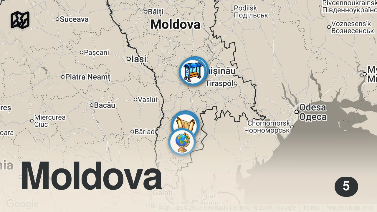 Map of 5 spots from Searching For Christian Turks In Europe - Inside Gagauzia, Moldova 🇲🇩
