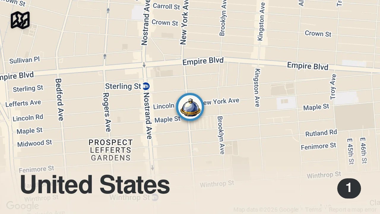 Map of 1 spot from Amazing food at Katie O Soul in Brooklyn #soulfood #nyc #food