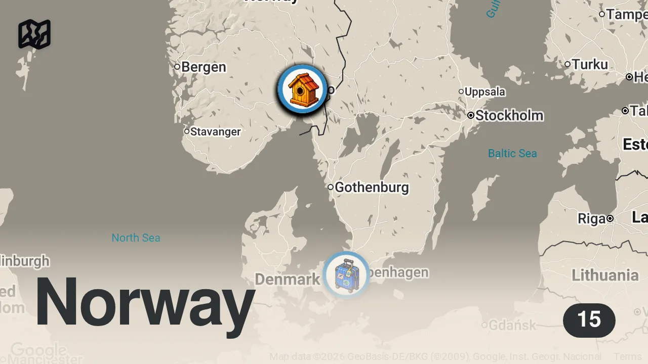Map of 15 spots from Cómo es VIVIR en un PAÍS donde todo el mundo es RICO y FELIZ 🇳🇴 ¡Así es NORUEGA!