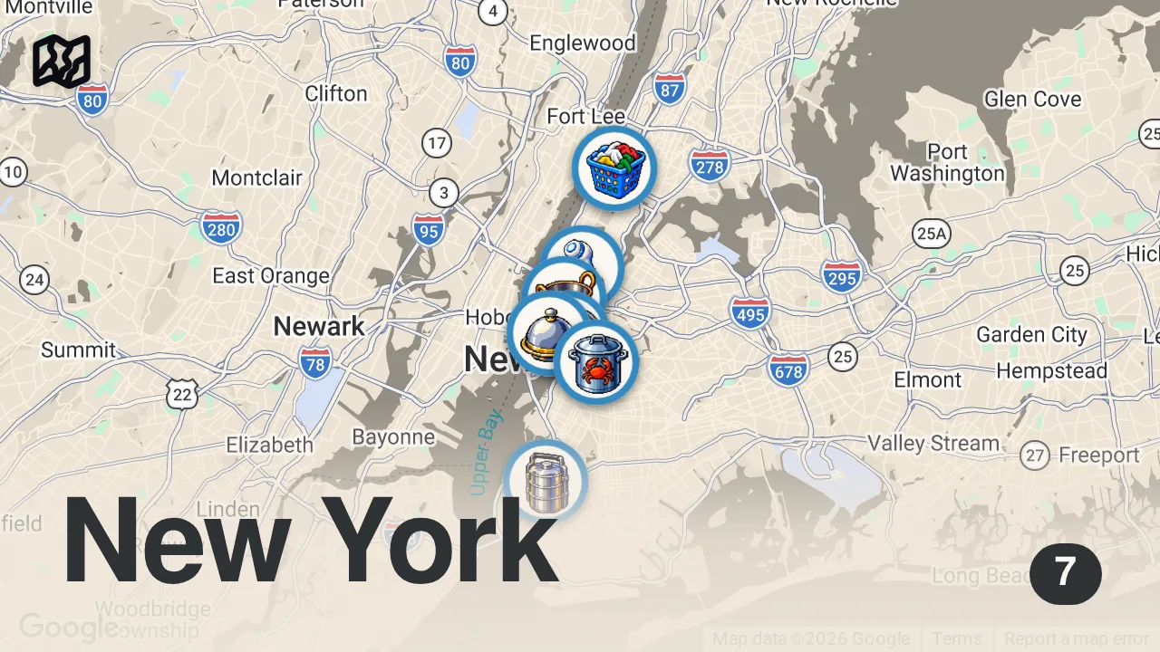 Map of 7 spots from 6 MUST EAT Hottest Restaurants for Dinner in NYC!