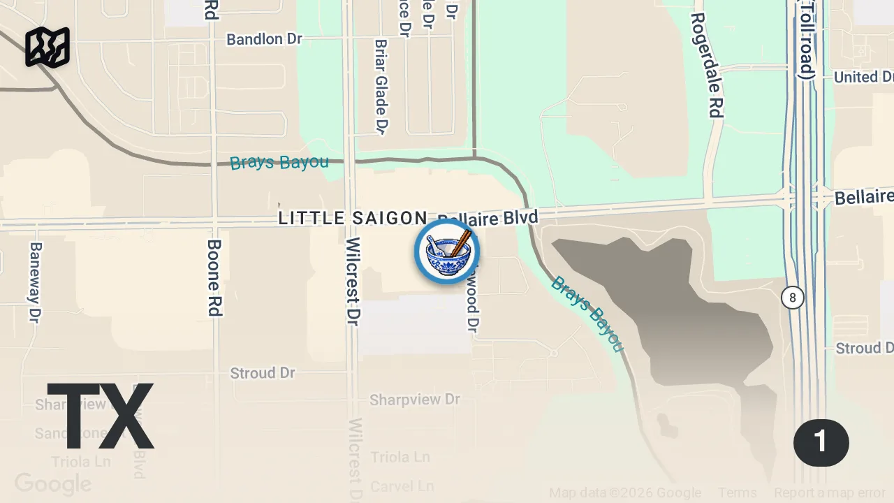 Map of 1 spot from Eating at the MOST LEGENDARY All You Can Eat VIETNAMESE BUFFET in Houston Texas