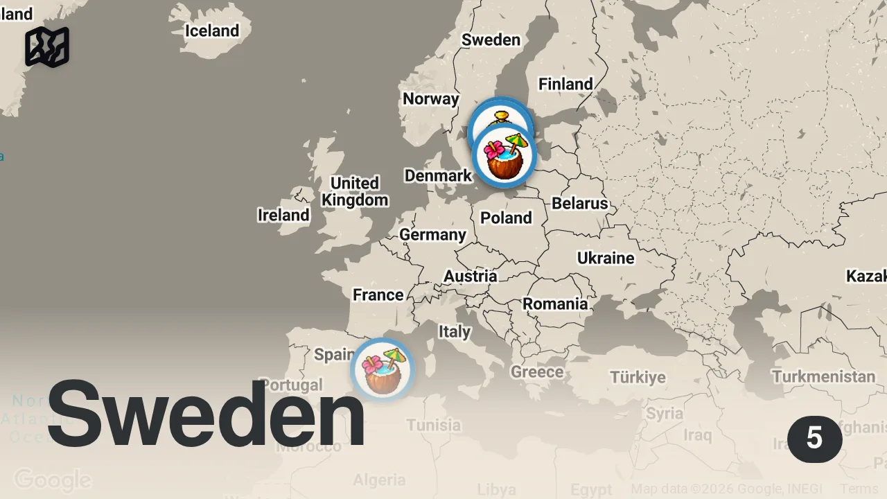 Map of 5 spots from Semester för 50 vs 500.000