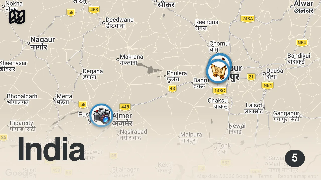Map of 5 spots from Insane First Day in India! | Travel to Jaipur, Rajasthan