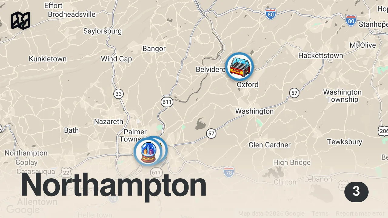 Map of 3 spots from Worst food combo ever...