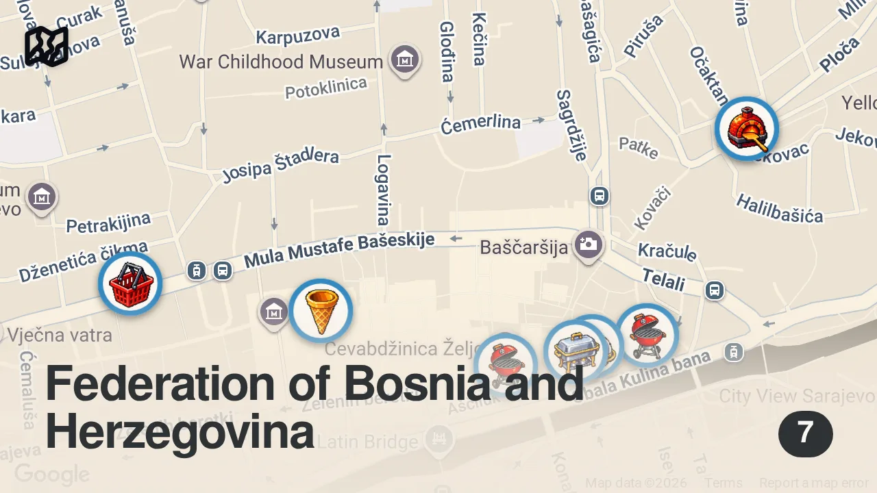Map of 7 spots from SARAYBOSNA LEZZET REHBERİ (Kuru et, börek, köfte, tuzlu kaymak) - Ayaküstü Lezzetler