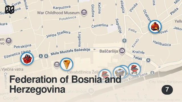 Map of SARAYBOSNA LEZZET REHBERİ (Kuru et, börek, köfte, tuzlu kaymak) - Ayaküstü Lezzetler