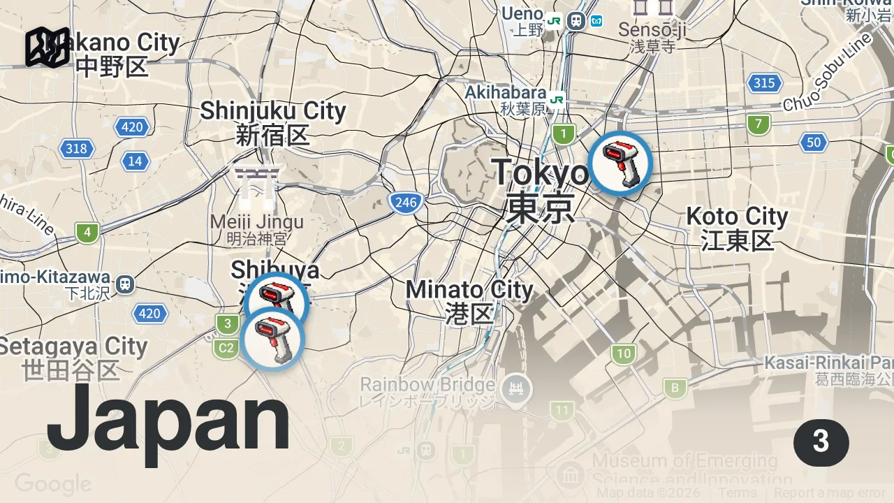 Map of 3 spots from Trying Viral Japanese Convenience Store Snacks