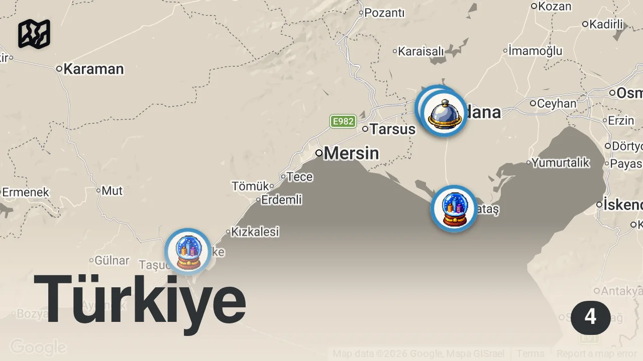 Map of 4 spots from Adana’da Deniz Mahsullü Ocakbaşı Deneyimi 🐟🦐 #ayaküstülezzetler #short #shorts