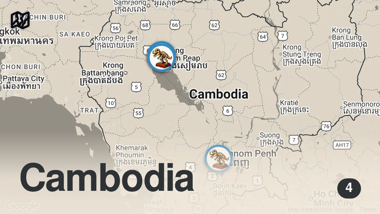 Map of 4 spots from Why Is This Place Still Not A Wonder Of The World? Angkor Wat, Cambodia ๐ฐ๐ญ