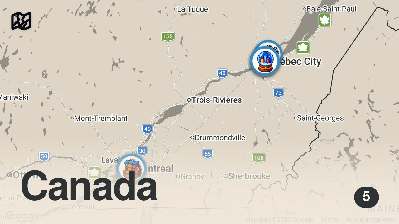 Map of 5 spots from Mon expérience du voyage solo