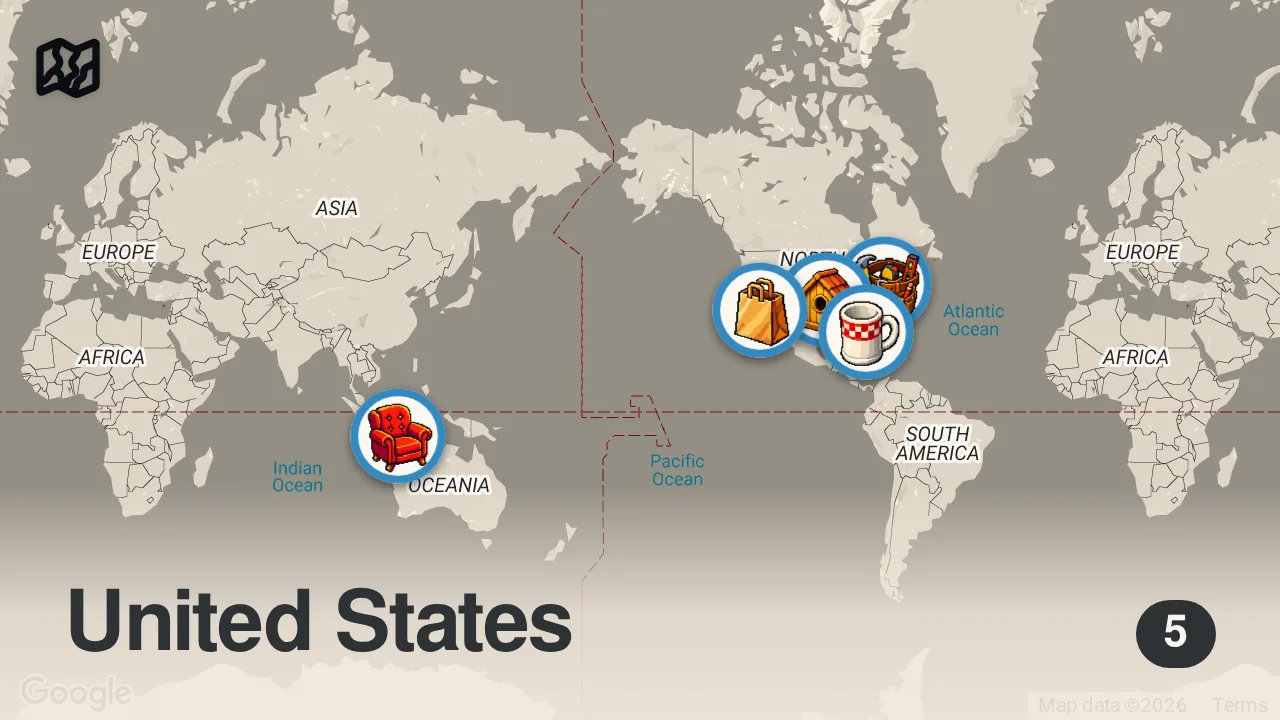 Map of 5 spots from We MOVED Across Country! NEW HOUSE TOUR