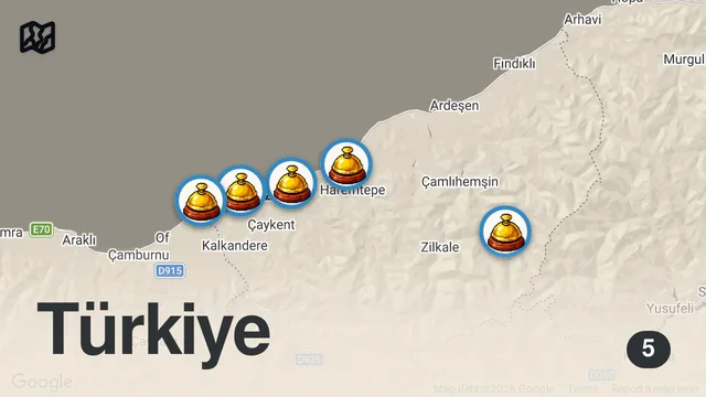 Map of Top 5 Recommended Hotels In Rize | Best Hotels In Rize