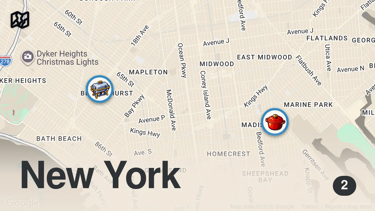 Map of 2 spots from Adam Richman Eats Brooklyn's Best Italian Food | Pro Moves
