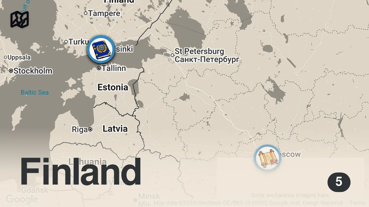 Map of 5 spots from Top 10 Beautiful Places to Visit in Finland - Finland 2023 Travel Guide