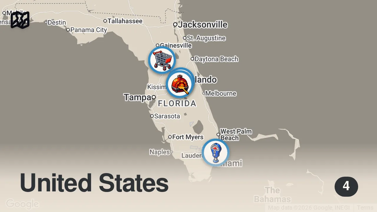 Map of 4 spots from Eating At SKETCHY Restaurants For 24 Hours... (This Can’t Be Real)