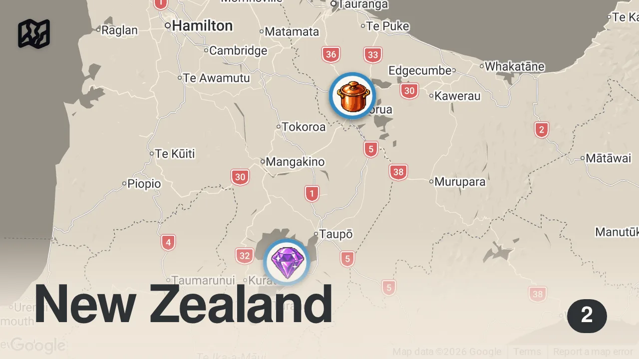 Map of 2 spots from New Zealand Road Trip | Van Life Lake Rotorua to Taupo