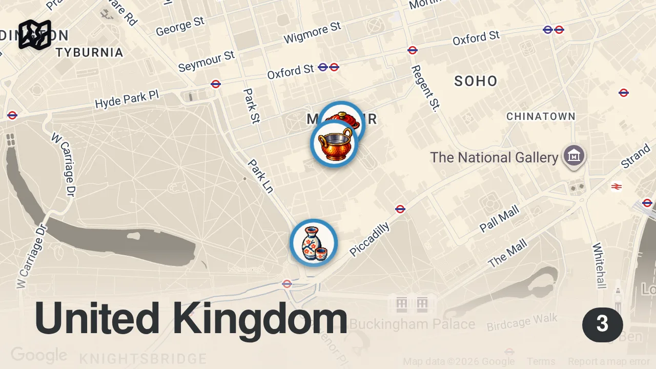 Map of 3 spots from I Tried the Most Expensive Delivery Food in London