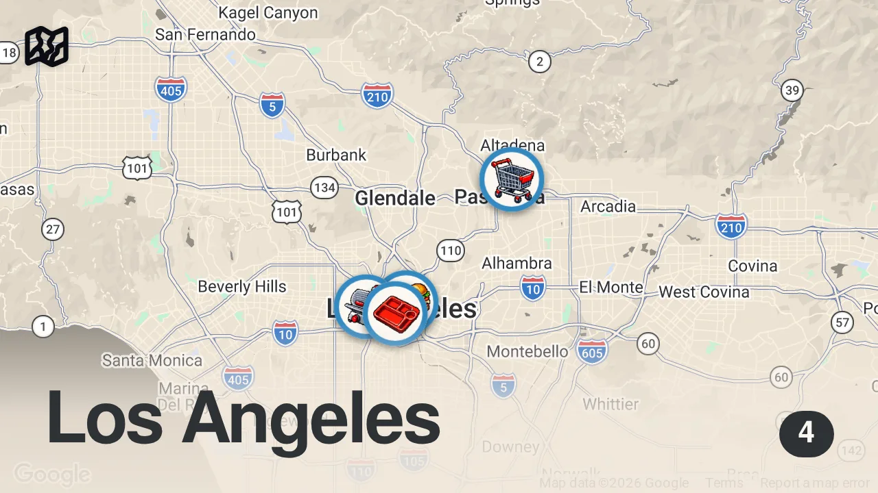 Map of 4 spots from Finding The Best Sandwich In Los Angeles | Food Tours | Insider Food