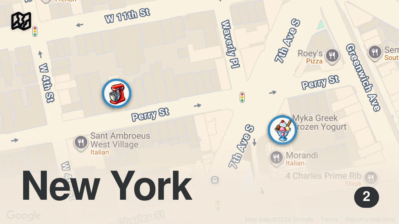 Map of 2 spots from 🇺🇸 West Village, NYC’s Most Charming Neighborhood | 4K NYC Summer Walk