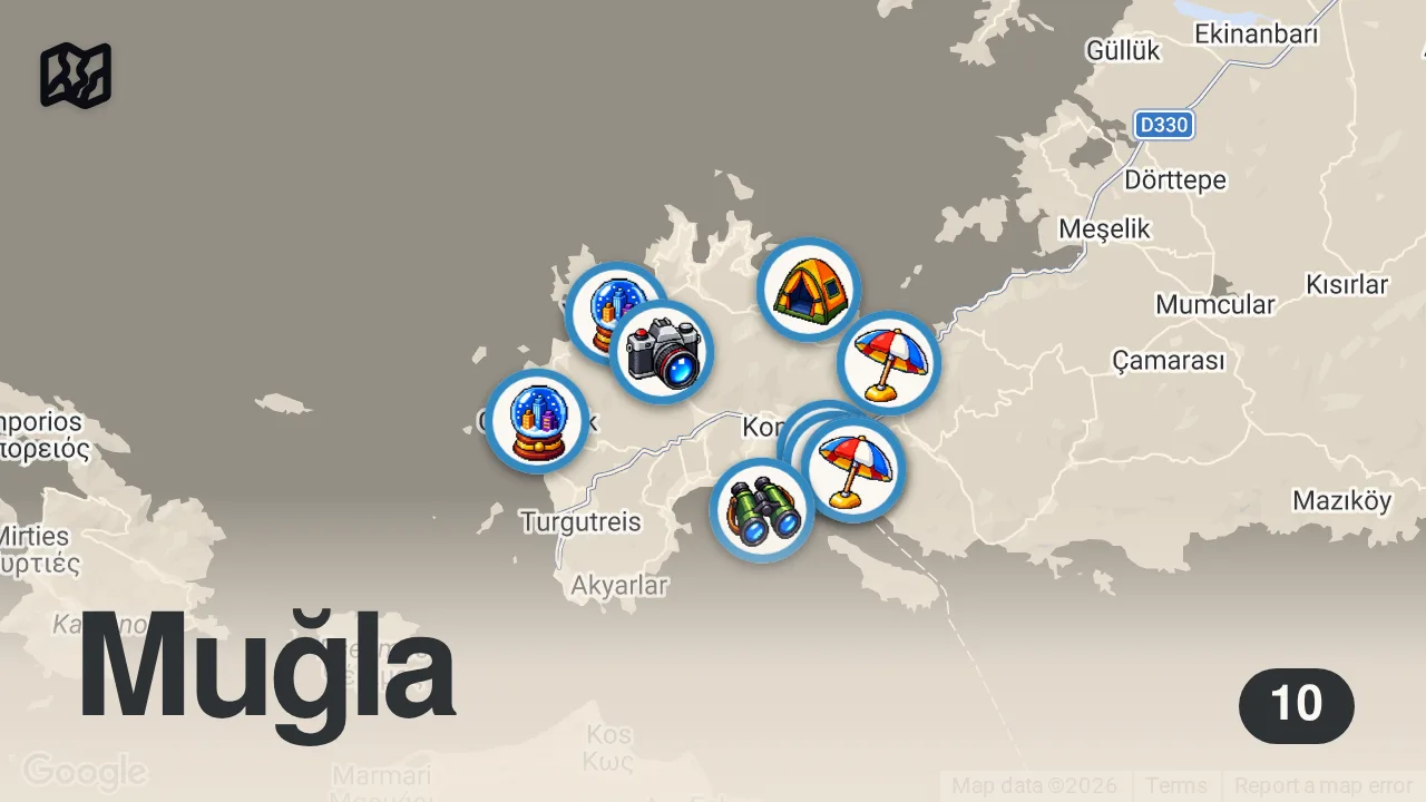 Map of 10 spots from BODRUM’DA GEZİLECEK YERLER | 3 GÜNLÜK GEZİ ROTASI
