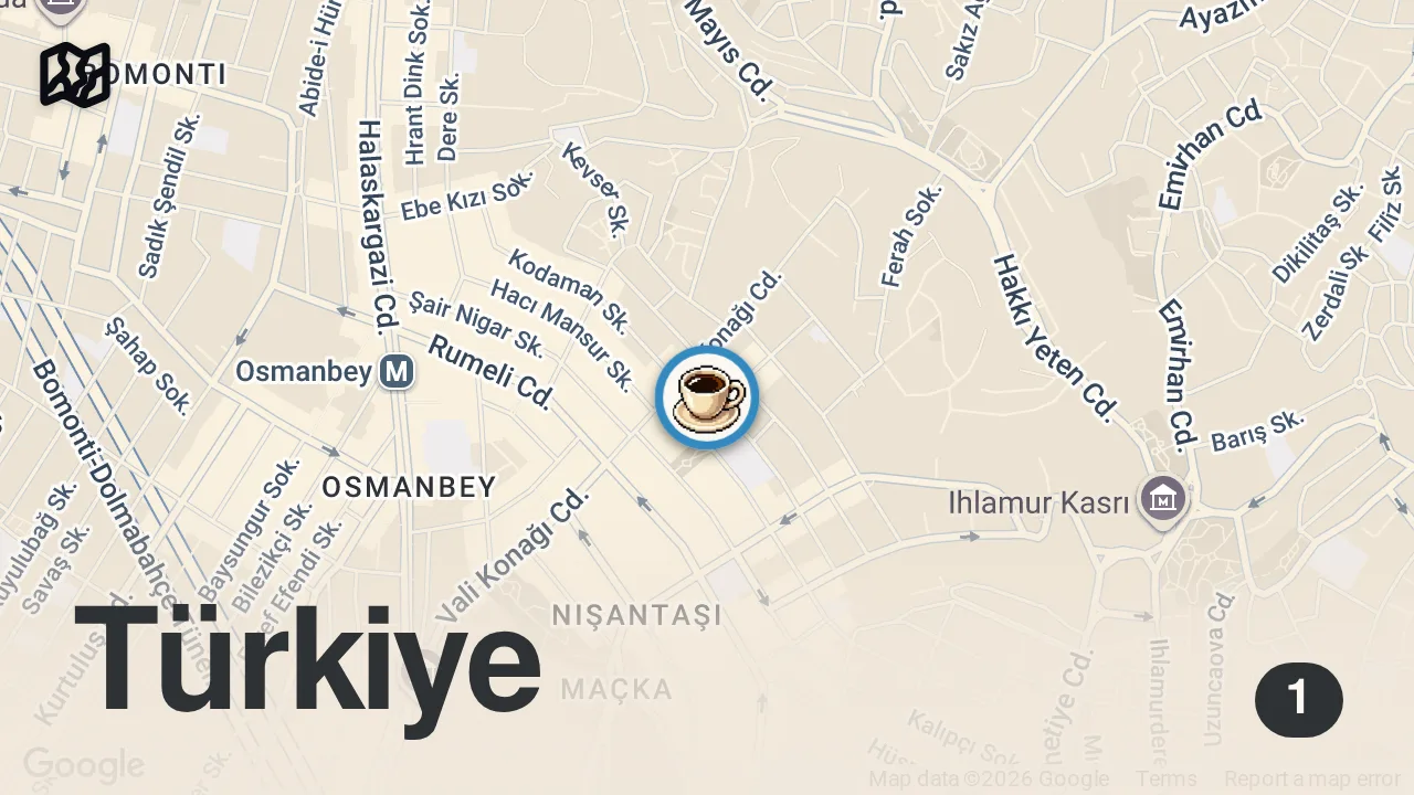 Map of 1 spot from Nişantaşı'nda şaşırtıcı derecede iyi ekmekler ve başarılı sandviçler.