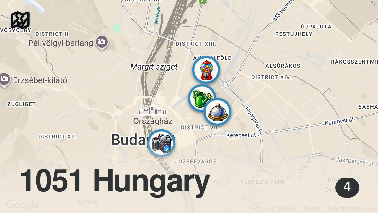 Map of 4 spots from 24H In Budapest - Hungarian Goulash & Christmas Market Street Food!