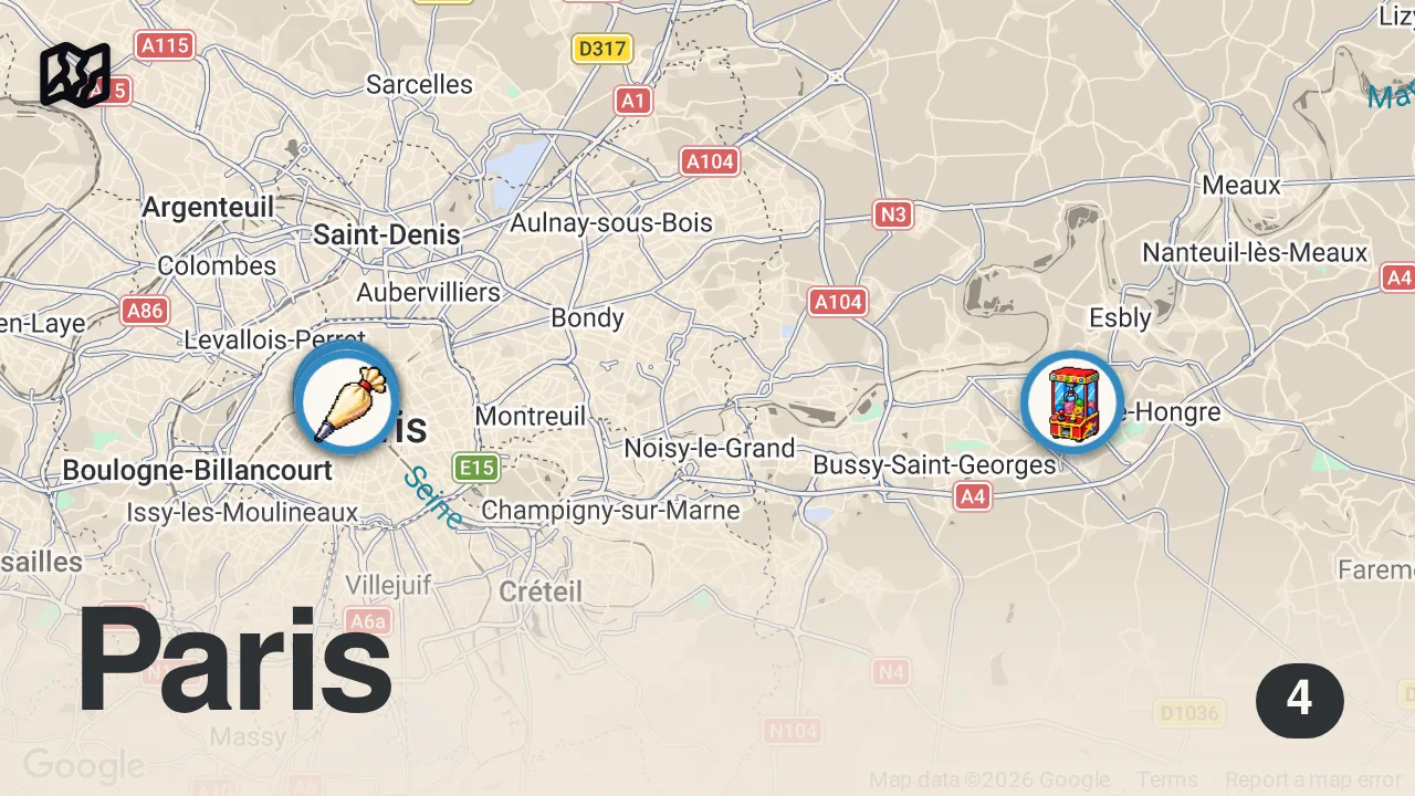 Map of 4 spots from DÜNYANIN EN İYİ PASTA ŞEFİ CEDRIC GROLET TATLILARINI YEMEK İÇİN PARİS’E GİTTİK!