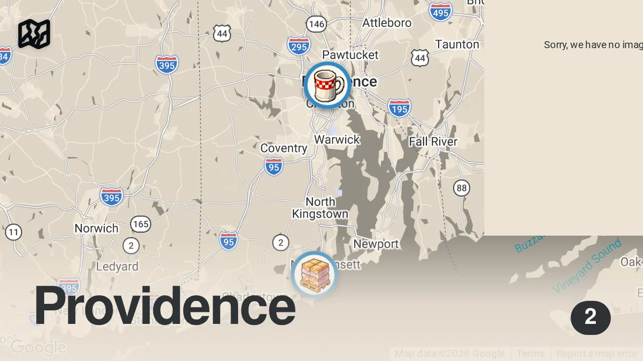 Map of 2 spots from Providence FOOD TOUR! Wieners, Stuffies, Coffee Milk & More ๐ + Exploring the City!