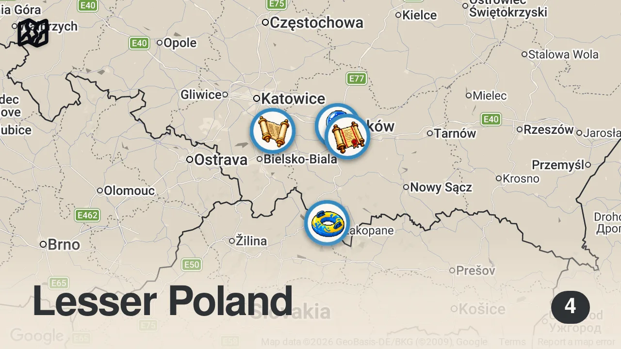 Map of 4 spots from 17 Things You Need To Know Before Visiting Krakow 🇵🇱