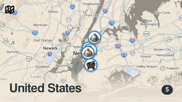 Map of 12HRS in New York City with A Michelin Chef - Top 7 Restaurants