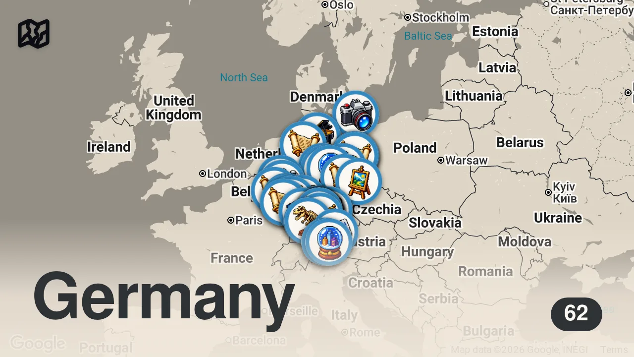 Map of 62 spots from WONDERS OF GERMANY | Most Amazing Places, Villages & Fun Facts | 4K Travel Guide