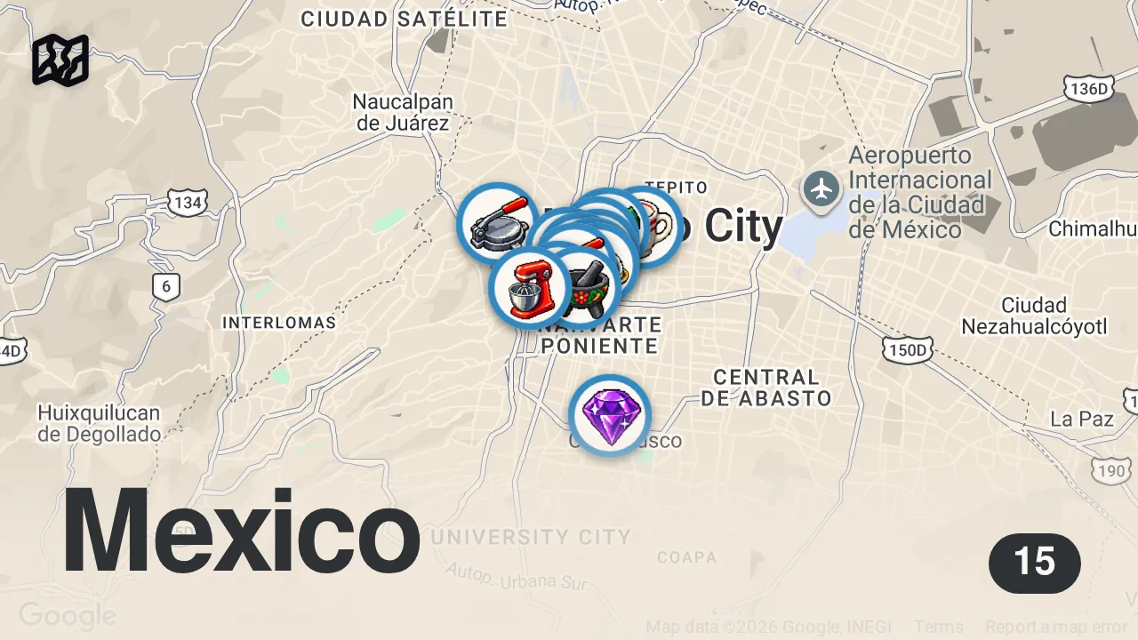 Map of 15 spots from 48 HOURS IN MEXICO CITY - The Best Restaurants