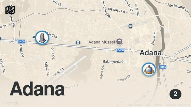 Map of Muhteşem dürüm muhteşem Ciğerci Fatma Gamze hanım fevzipaşa Adana