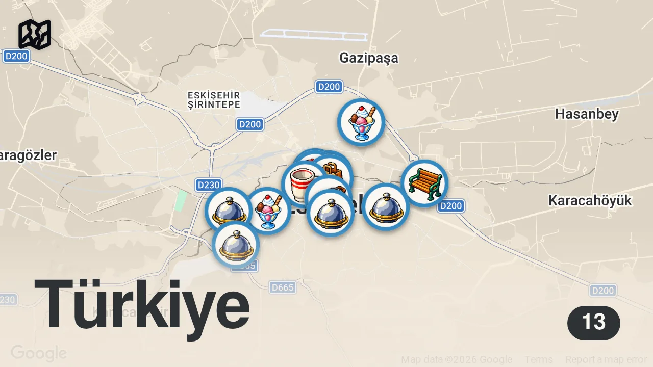 Map of 13 spots from ESKİŞEHİR’DE 1 GÜNDE NE YENİR!!!