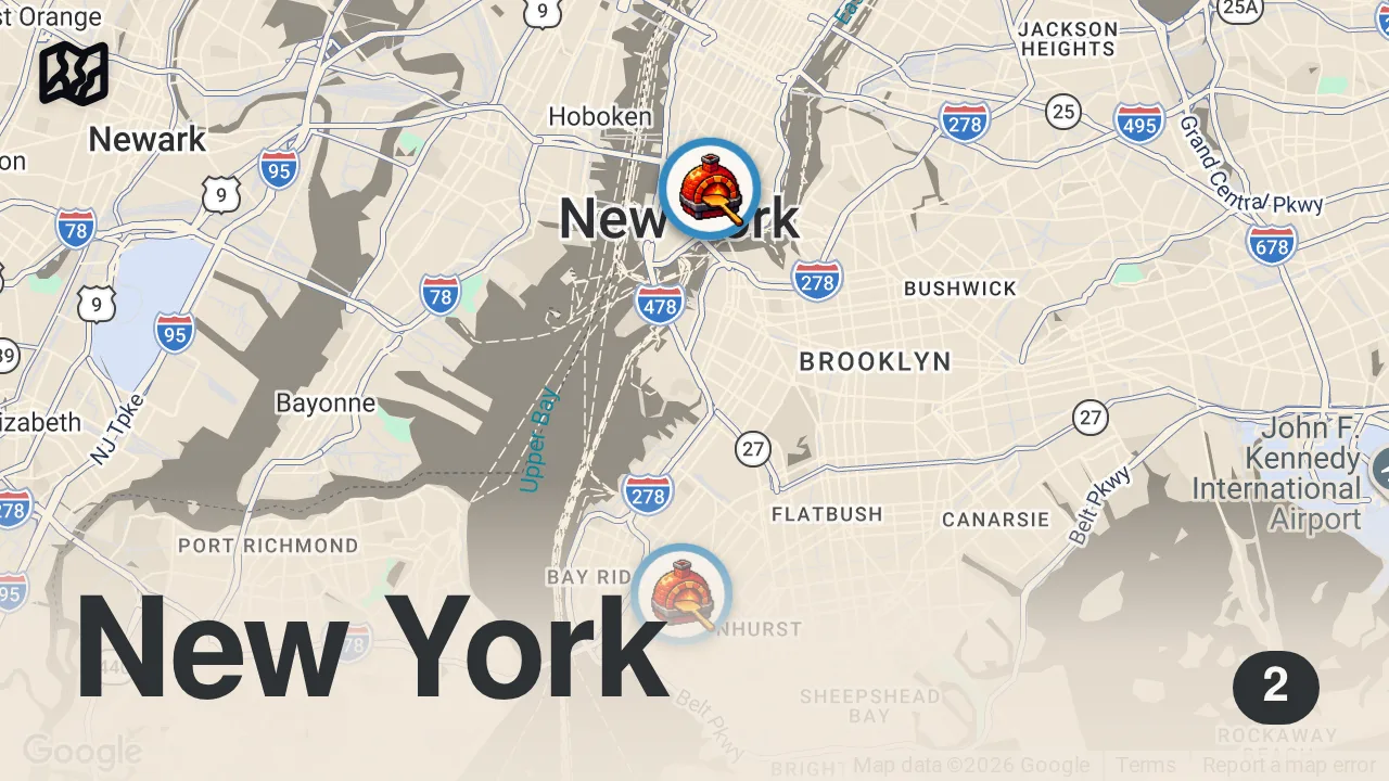 Map of 2 spots from $21 vs. $68 Pizza! Adam Richman Eats NYC's Best Old School & New School Slices | Pro Moves