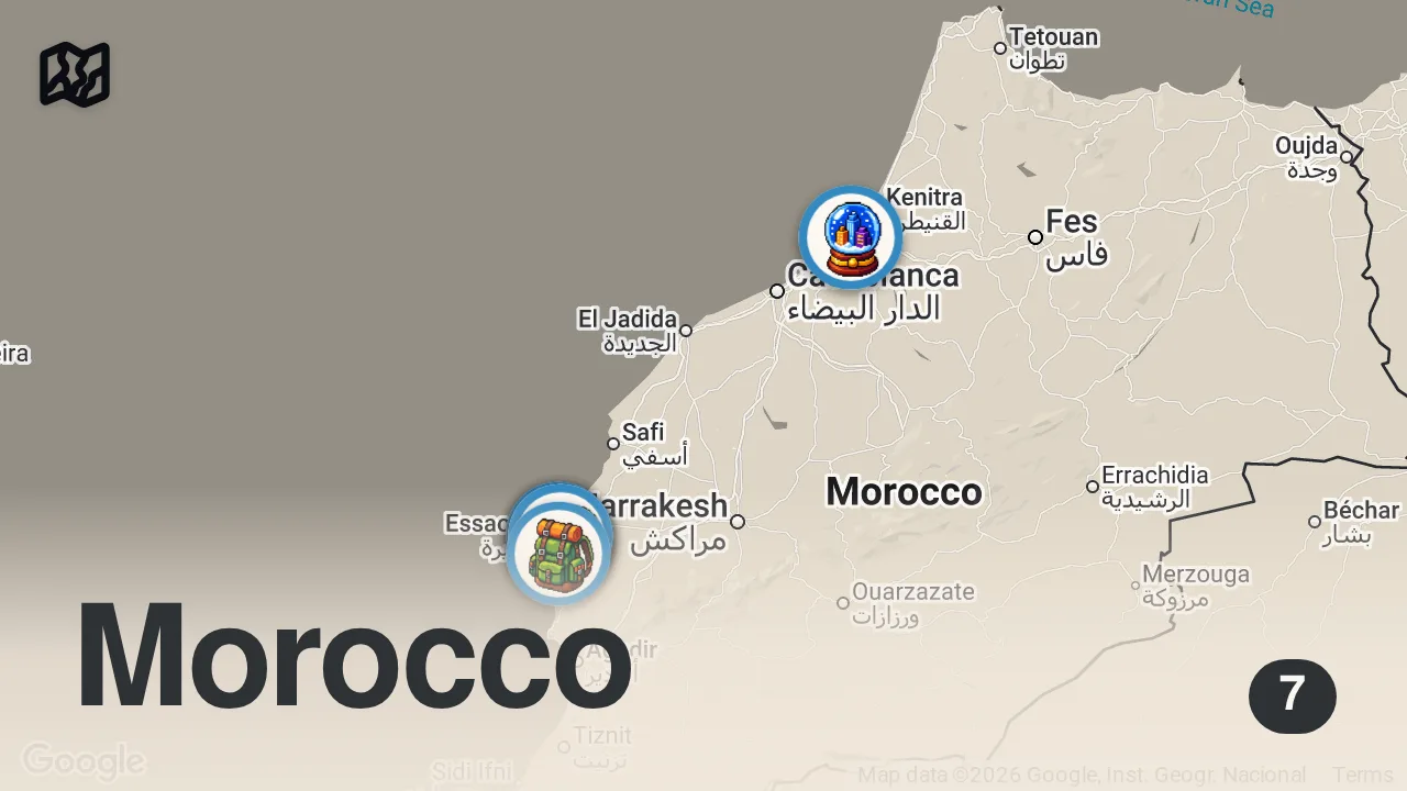 Map of 7 spots from Unfiltered & Raw Side Of Morocco Nobody Shows You - Casablanca, Old Medina 🇲🇦