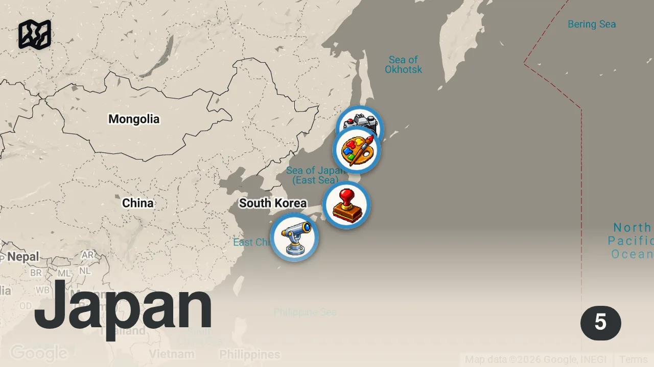 Map of 5 spots from How much it costs to cycle across Japan...