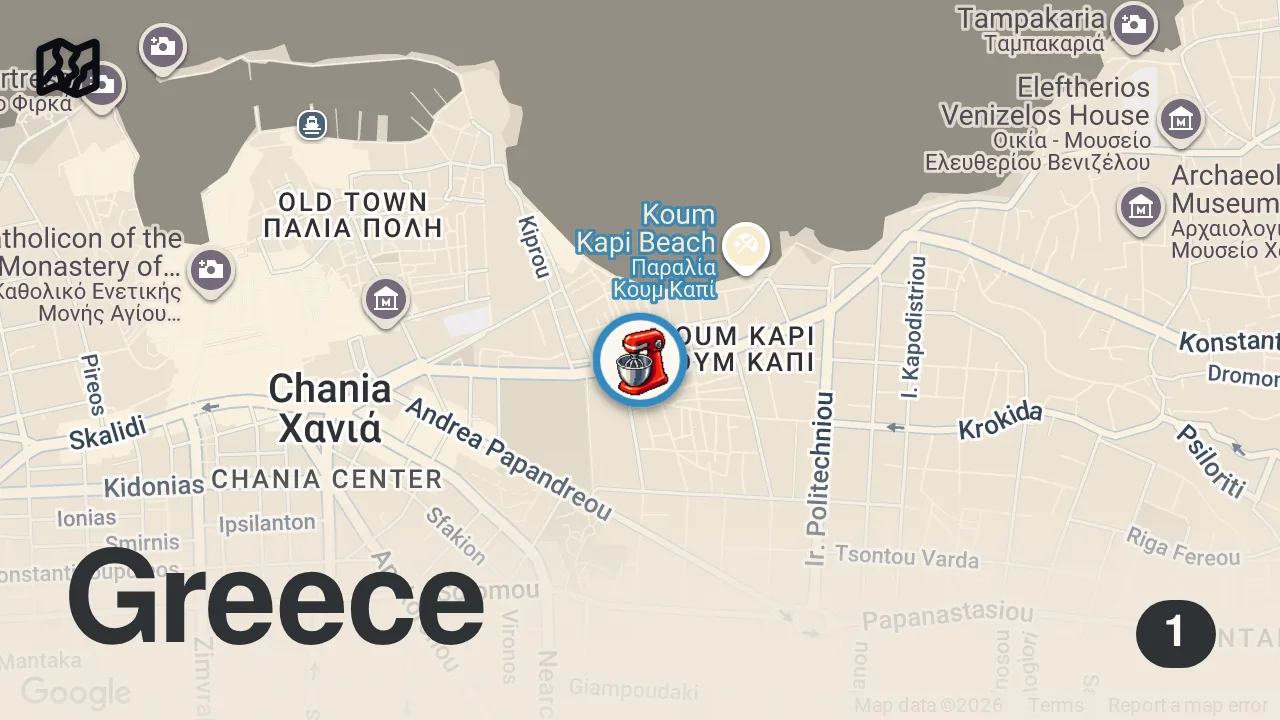 Map of 1 spot from Old Greek Bakery From CRETE | Traditional Wood Fired Bread Baking in Chania, Greece ๐ฌ๐ท