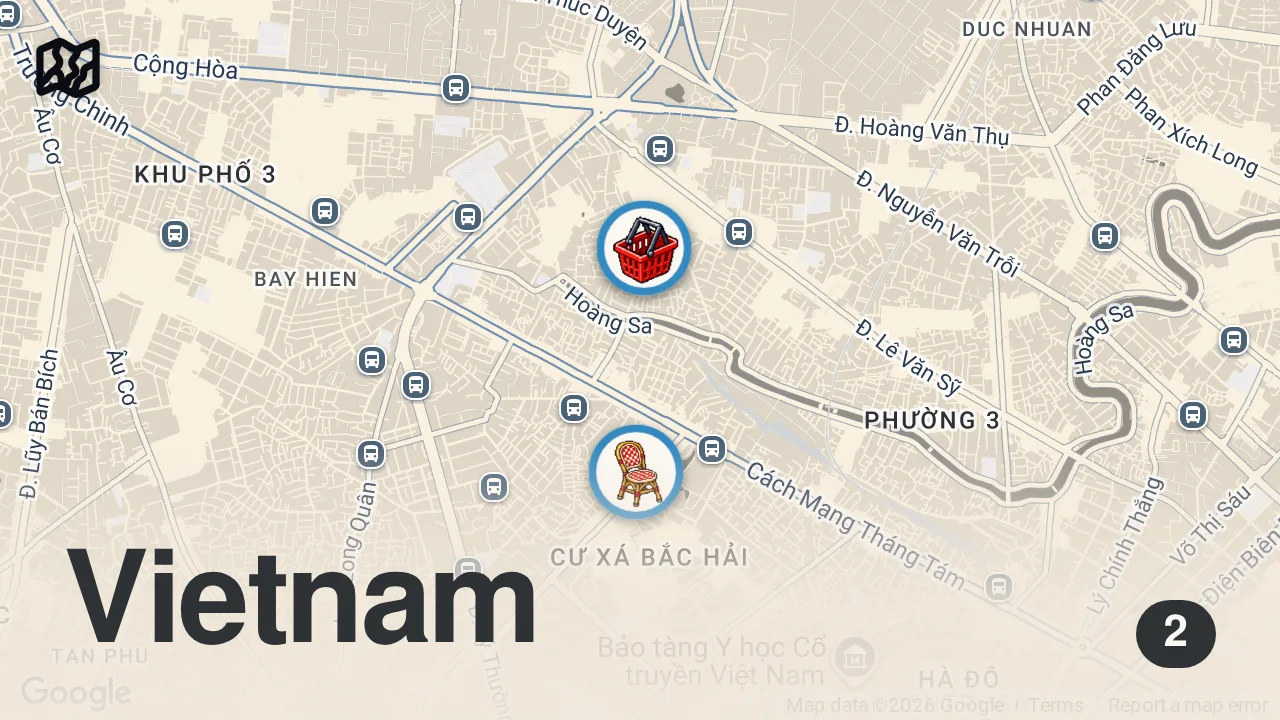 Map of 2 spots from I Went to Saigon for the Food!! 🇻🇳