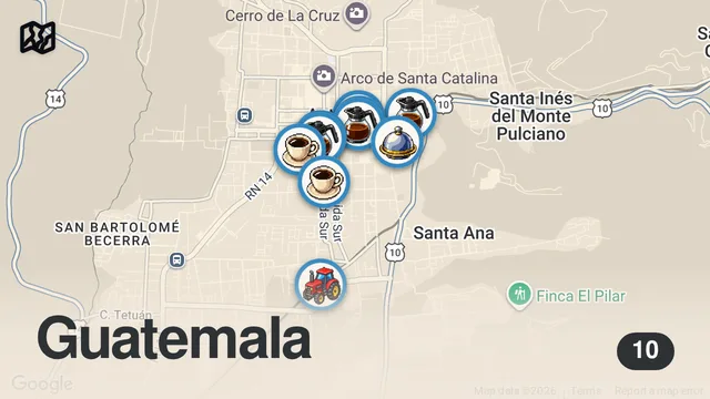 Map of 10 Best Cafes in Antigua, Guatemala 🇬🇹