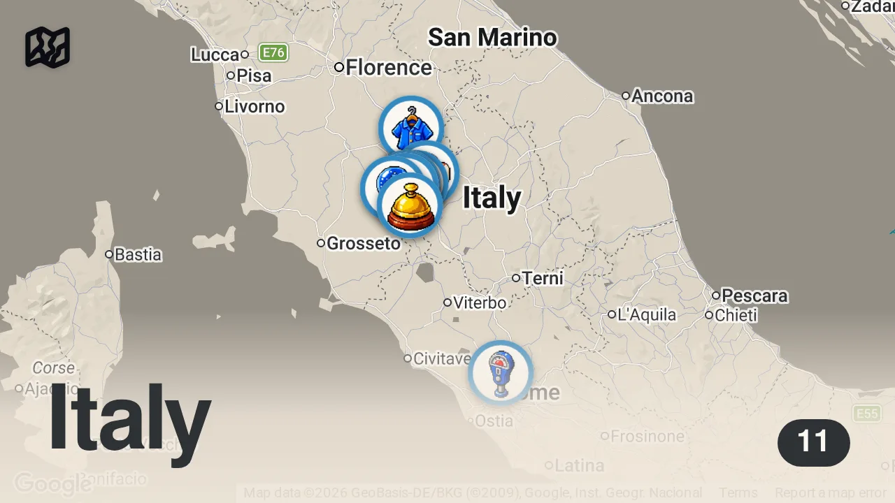 Map of 11 spots from The Epic Weekend Escape in Tuscany