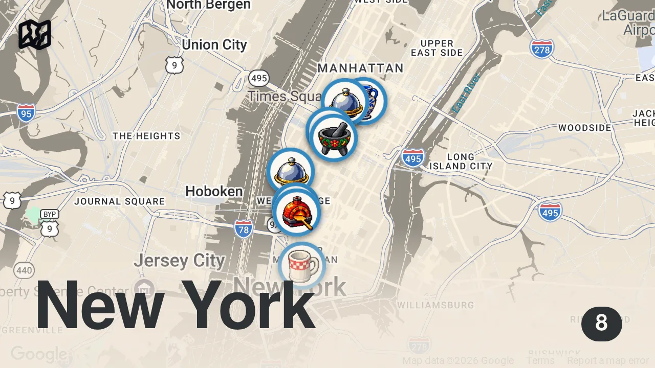 Map of 8 spots from The Best New York Food Spots - Watch Before You Go