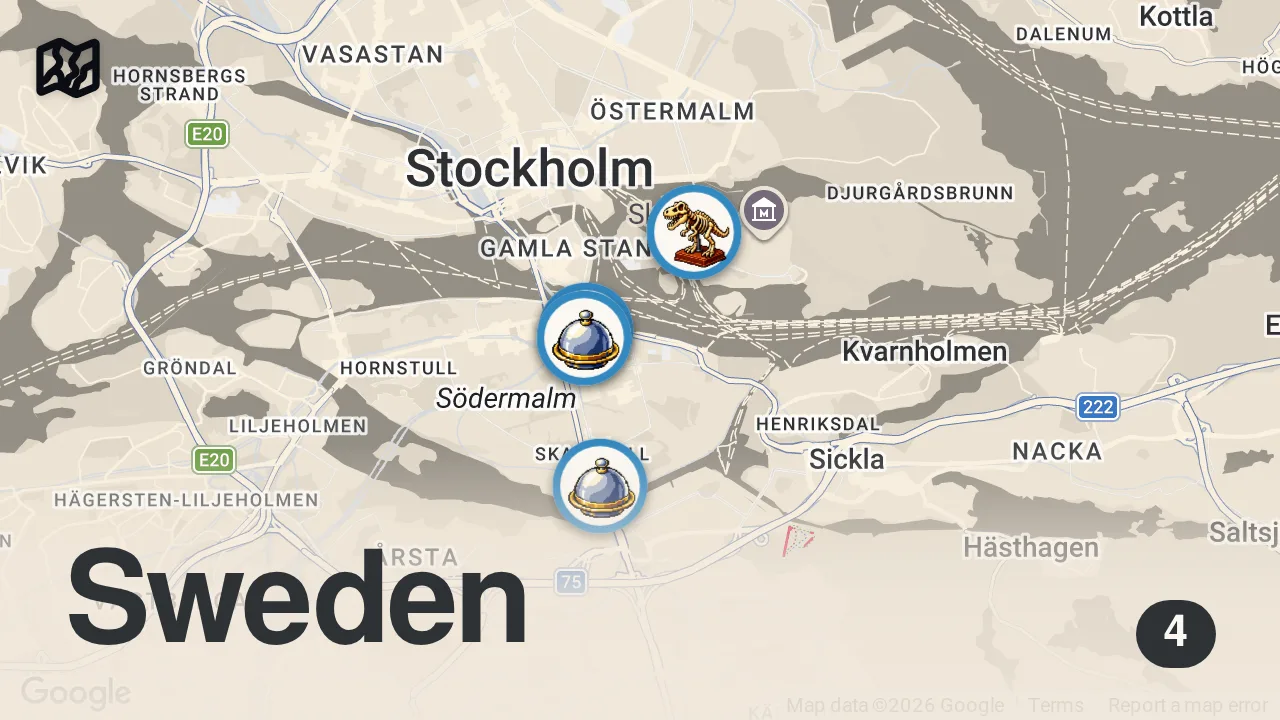 Map of 4 spots from COPENHAGEN & STOCKHOLM - NORDIC FOOD VLOG #3