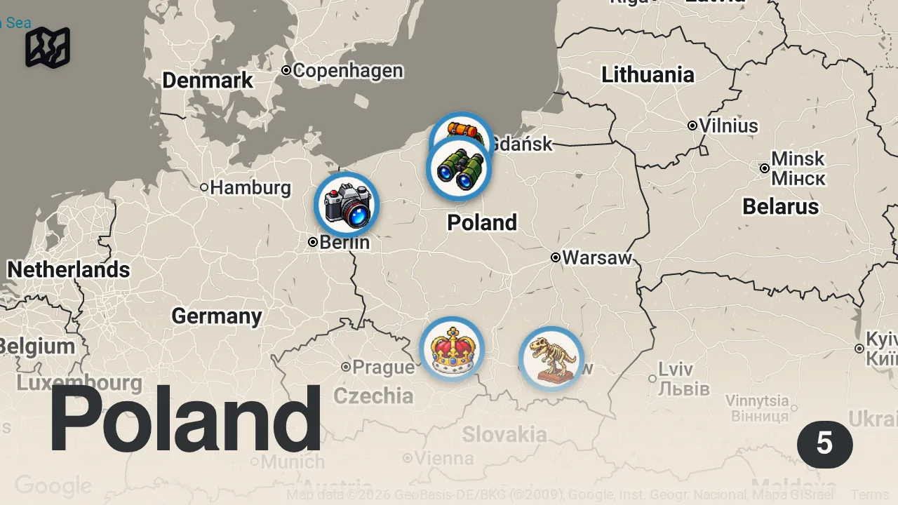 Map of 5 spots from 10 niesamowitych miejsc w POLSCE