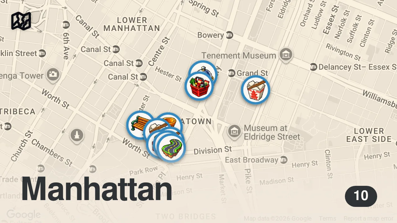 Map of 10 spots from A Day in Chinatown, NYC | Exploring the Food & Culture