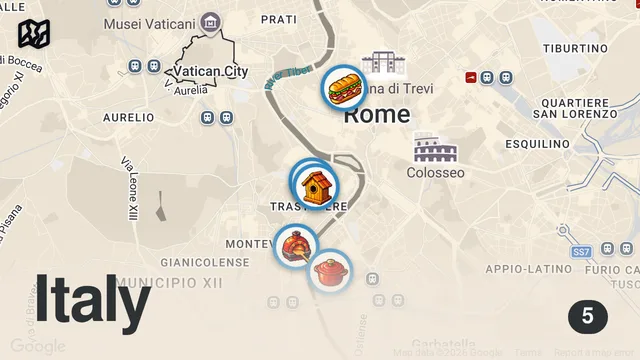 Map of 24 Hours Of ITALIAN FOOD In ROME - Best Roman Pizza & Local Street Food