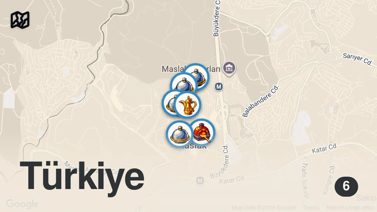 Map of 6 spots from MASLAK SANAYİ LEZZETLERİ 🚘 (Türkiye'nin en lezzetli sanayisi) - Ayaküstü Lezzetler