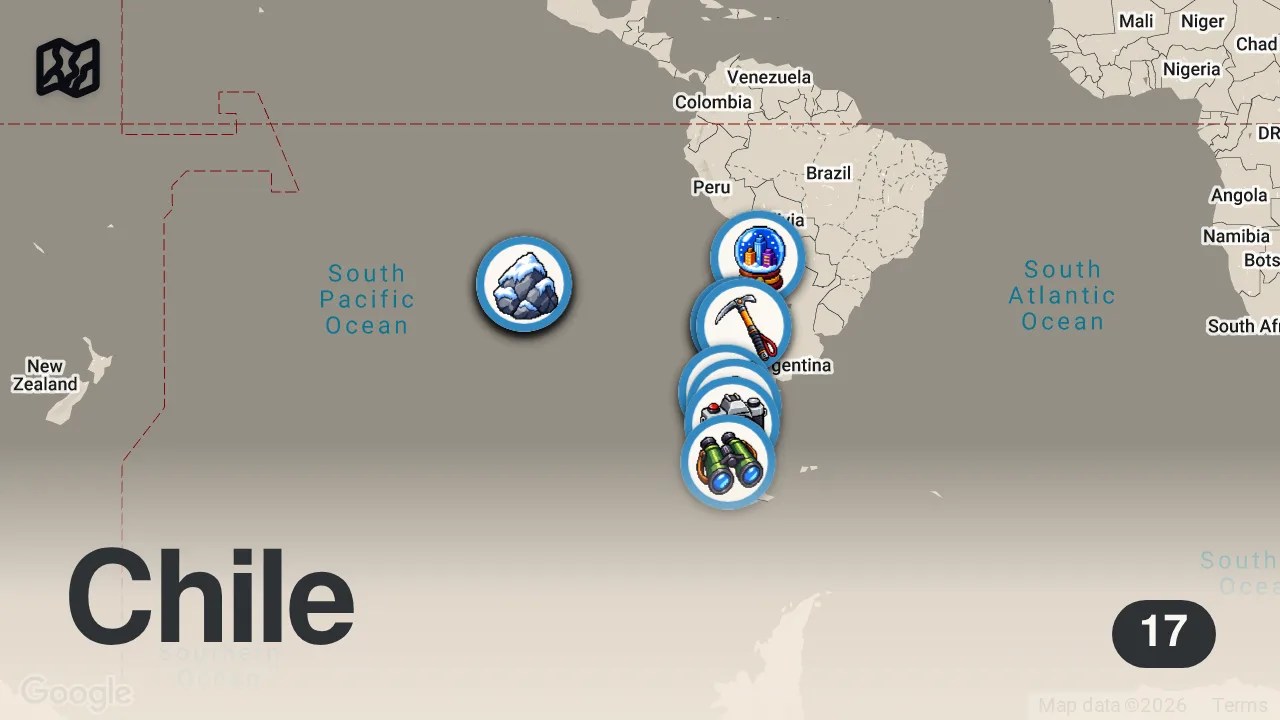 Map of 17 spots from تشيلي | أفضل البرامج السياحية مع تحديثات أسعار 2026