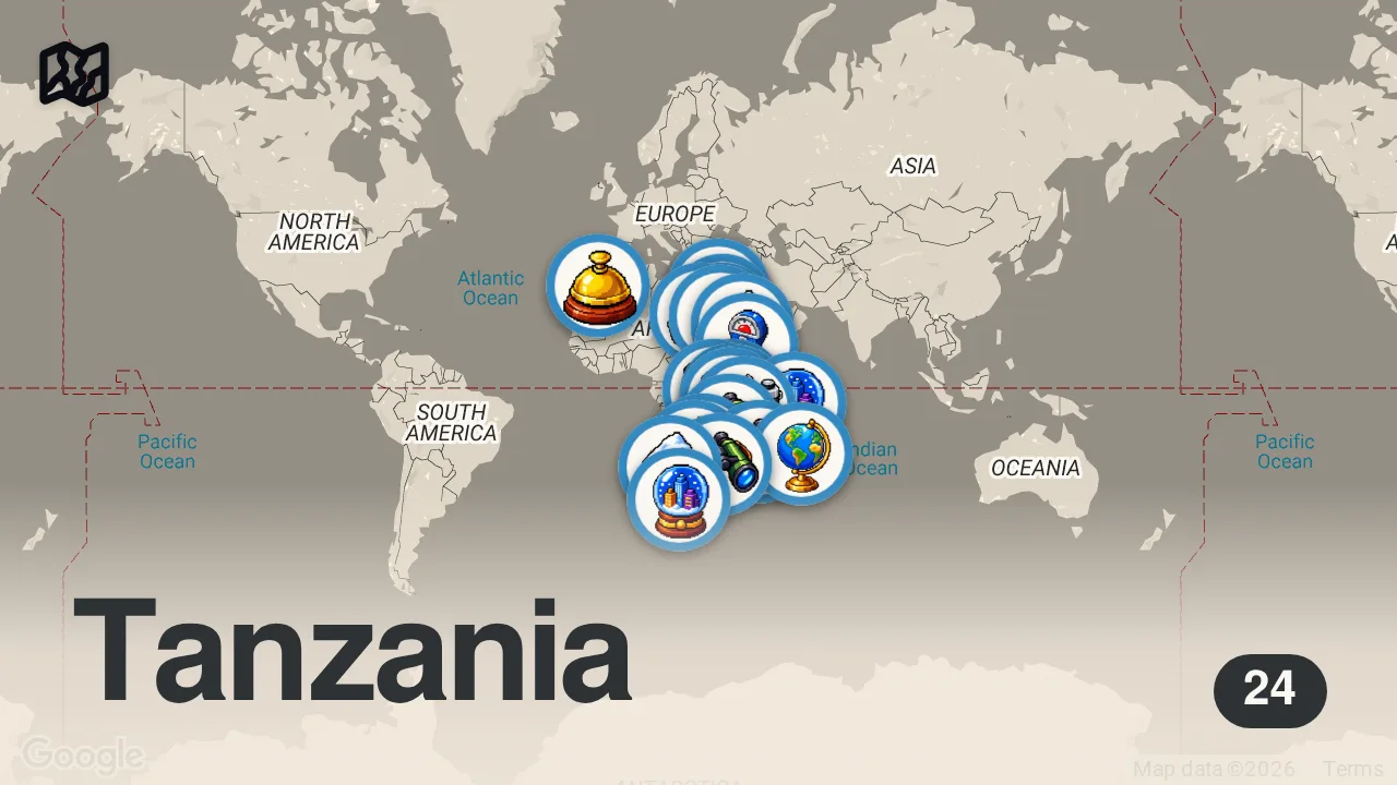 Map of 24 spots from Meraviglie dell'Africa | I Luoghi Più Incredibili dell'Africa | Guida di Viaggio 4K